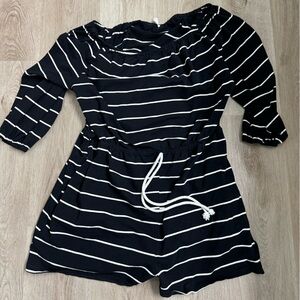 Chic Soul Black and White Striped Jumpsuit with Drawstring Waist